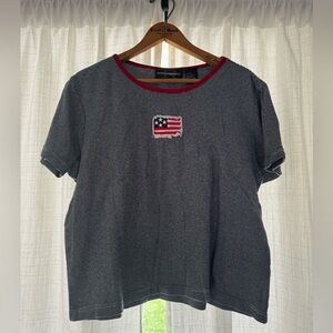 Requirements Navy Striped Tee with American Flag detail